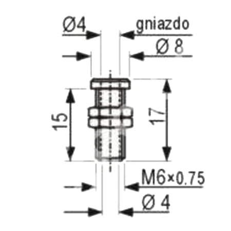 Gniazdo nieizolowane 4mm, M6, przykręcane, przykręcane