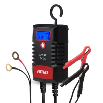 Prostownik AMiO cyfrowy AGM GEL STD LiFePo4 max 4A 6/12V PRO HOOK AMIO-04531