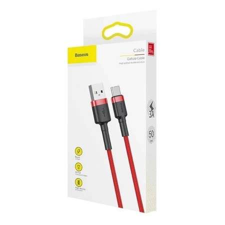 Kabel USB do USB-C 3m, szybkie ładowanie QC3.0 2A, nylonowy oplot, czerwony, Baseus