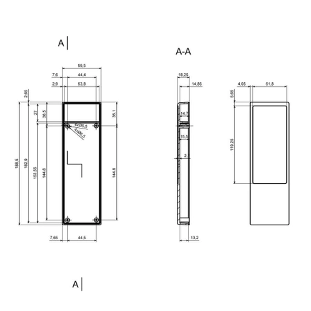 Obudowa 59x188, h=26mm, z miejscem na baterię 9V, Z32A