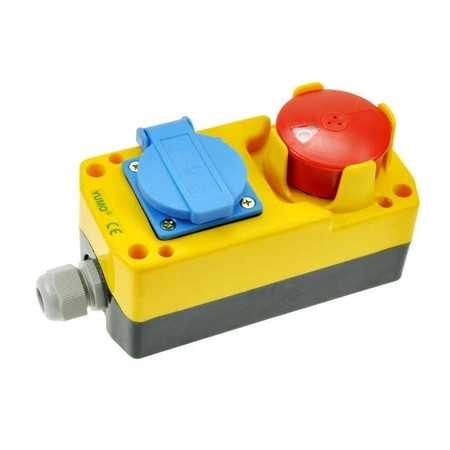 Przełącznik bezpieczeństwa przyciskowy w obudowie z gniazdem 155x75x65mm, ON-OFF, 1 tor, czerwony