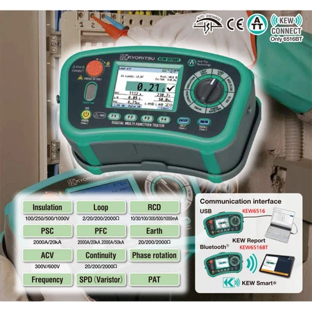 Miernik instalacji elektrycznej, profesjonalny, Kyoritsu KEW6516. MIERNIK Z WZORCOWANIEM