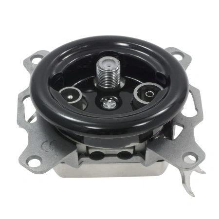 Gniazdo TV/SAT okrągłe czarne z ramką jasne drewno, montaż podtynkowy, Ceramic Loft