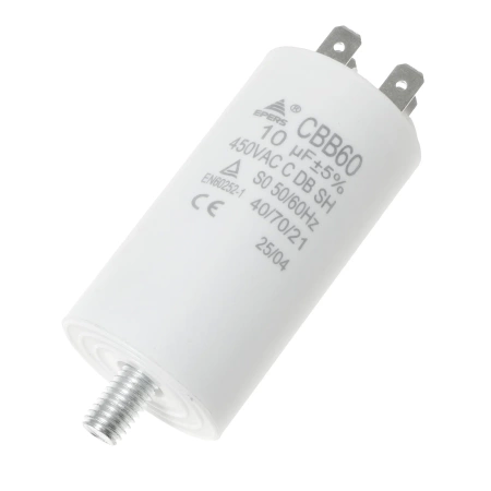 Kondensator rozruchowy do silnika 10µF 450VAC, CBB60, 4 konektory, Ø35 × 65 mm, EPERS