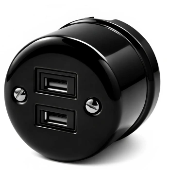 Ładowarka USB A+A 15W/35W okrągła czarna ceramiczna natynkowa - Ceramic Classic Loft
