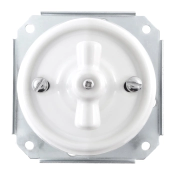 Włącznik światła krzyżowy obrotowy ceramiczny, okrągły podtynkowy biały Ceramic Loft