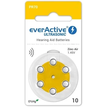 Baterie cynkowo-powietrzne do aparatów słuchowych typ 10 / PR70, 6 szt., everActive ULTRASONIC