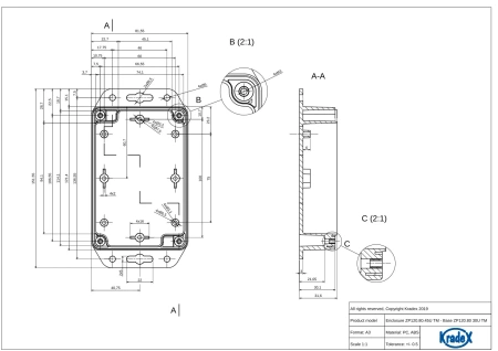 Obudowa hermetyczna z uchem ZP120.80.45 jasnoszara ABS