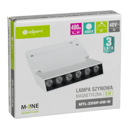 Reflektor szynowy magnetyczny liniowy regulowany 6W 480lm 4000K biały M-LINE