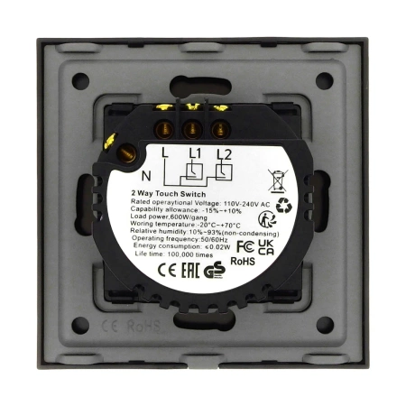 Włącznik dotykowy szklany podwójny 600W - czarny - Tawoia Glass