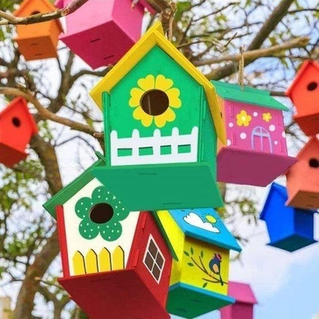 Drewniany domek dla ptaków, karmnik DIY wzór 1, do samodzielnego złożenia