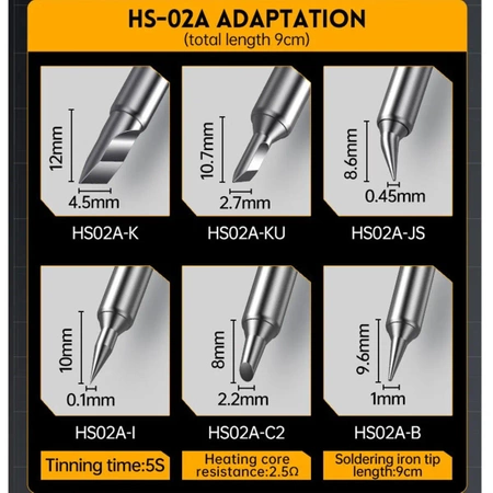 Zestaw lutowniczy FNIRSI HS02A + 6 grotów + zasilacz + akcesoria