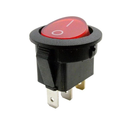Przełącznik kołyskowy okrągły podświetlany 3-pin 6A 230V czerwony