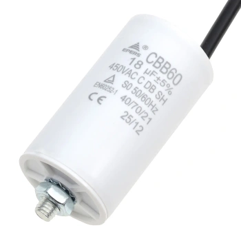 Kondensator rozruchowy do silnika 18µF 450VAC, CBB60, przewody 15 cm, Ø40 × 72 mm, EPERS