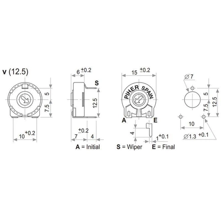 Potencjometr montażowy 10kom poziomy PT15NV