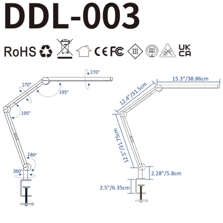 Profesjonalna lampa biurkowa LED 12W, 1 ramienna biała L003