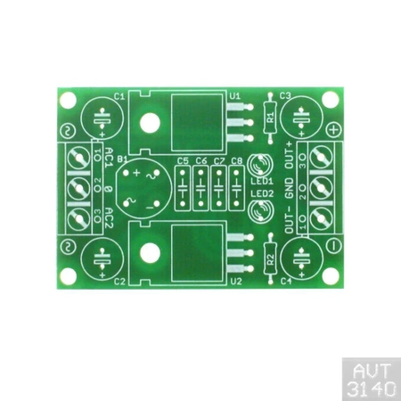 Modułowy zasilacz symetryczny 5V, 9V, 12V, 15V, PCB do projektu AVT3140