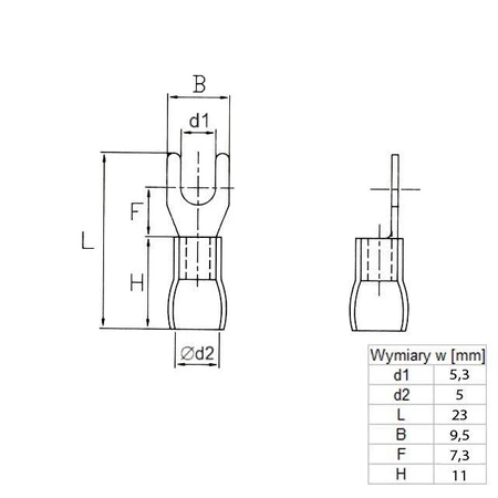 Końcówka widełkowa M5 izolowana, 5.3mm, 1.5-2.5mm, SGE