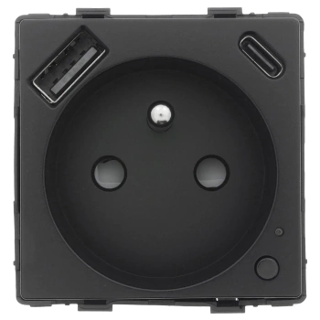 Moduł - Gniazdko pojedyncze z bolcem, 2x USB A+C 20W - watomierz - ZigBee, czarny - Tawoia Glass