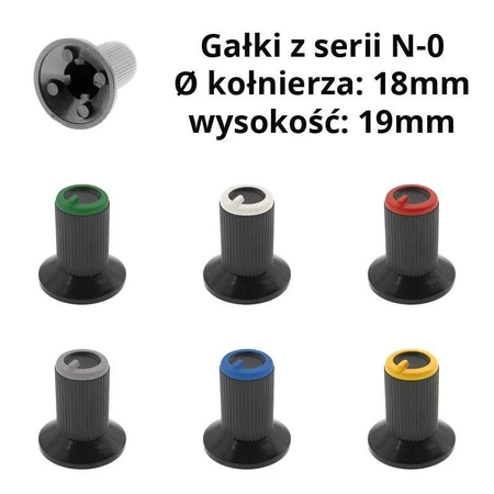 Gałka z kołnierzem do potencjometru na oś 6mm - 18x19mm - czarna, szary znacznik - N-0