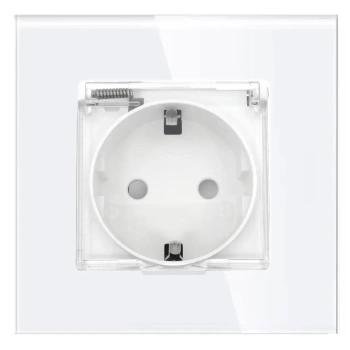 Gniazdo elektryczne Schuko IP44 z klapką - szklana ramka - białe - Tawoia Glass