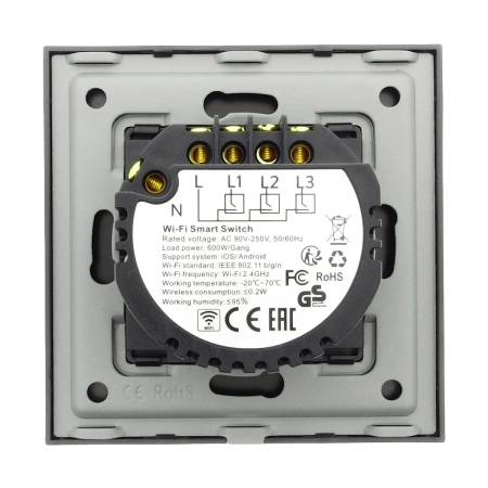 Włącznik potrójny Smart 600W WiFi i Bluetooth - dotykowy szklany panel czarny - podtynkowy - TAWOIA Smart Home