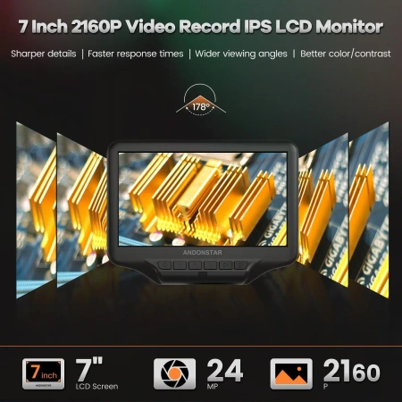 Mikroskop 4K HDMI do lutowania SMD, serwisu elektroniki i kontroli PCB, ekran IPS 7″ – Andonstar AD407PRO