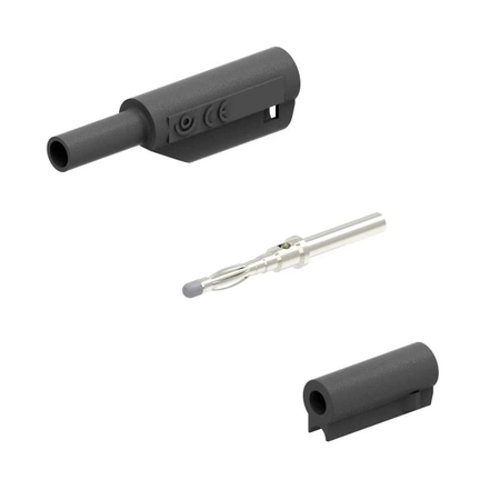 Wtyk bezpieczny 2mm z tuleją stałą i gniazdem 2mm, przykręcany, czarny