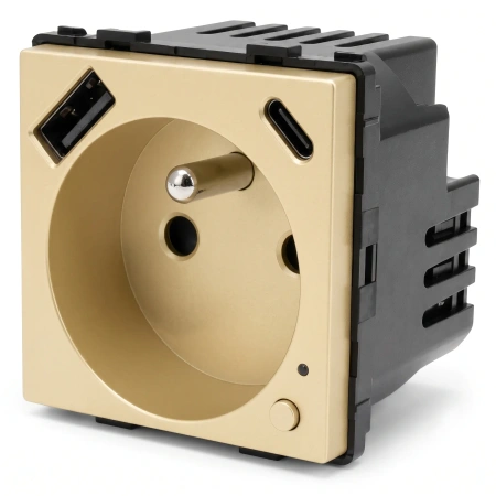 Gniazdko elektryczne z uziemieniem z USB A+C 20W z pomiarem energii (watomierz) ZigBee złote podtynkowe (moduł bez ramki) - TAWOIA Smart Home