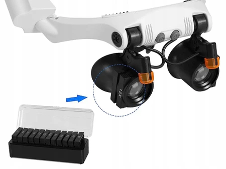 Lupa nagłowna, okulary zegarmistrzowskie, powiększenie 25x, 20 diod LED