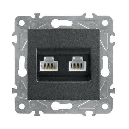 Gniazdo komputerowo-telefoniczne RJ45 i RJ11, kwadratowe, czarne, podtynkowe, moduł bez ramki, QUAD