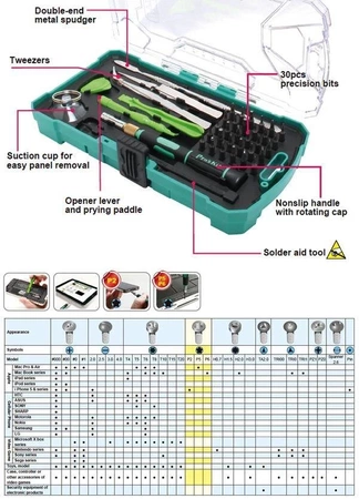 Zestaw narzędzi do serwisu gier video, smartfonów, telefonów, notebooków, Proskit SD-9326M