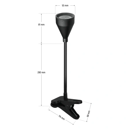 Lampka LED z klipsem i regulacją jasności, 4 W, 320 lm, 4000 K, czarna