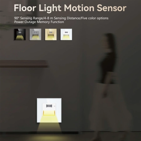 Lampka schodowa LED 230V 1.5W z czujką ruchu - szklana ramka - biały - Tawoia Glass