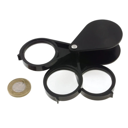 Lupa kieszonkowa, składana, 5 dioptrii, fi 30mm, 3 soczewki