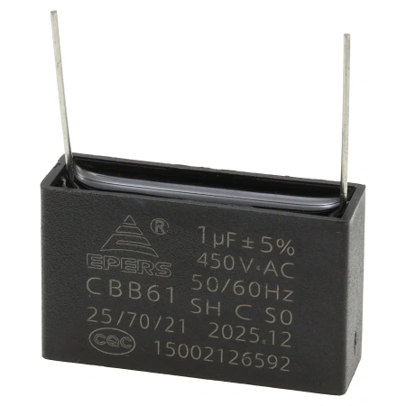 Kondensator rozruchowy do silnika 1µF 450VAC, CBB61, do druku, 36 × 11 × 22 mm, EPERS
