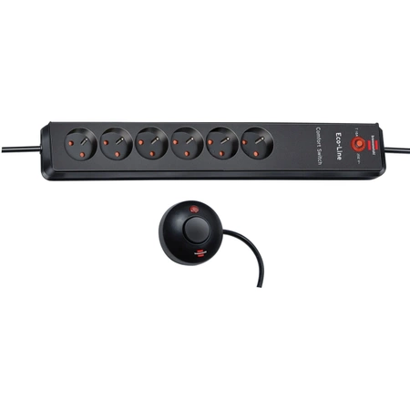 Listwa zasilająca 6 gniazd, przewód 2 m, 16 A, 3G1,5, bezpiecznik, czarna, Brennenstuhl Eco-Line Comfort Switch