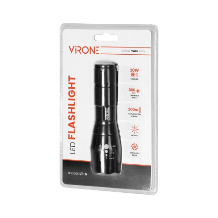 Latarka LED CREE 10W z zoomem, 800lm, 3 x AAA, aluminiowa konstrukcja Virone LT-5