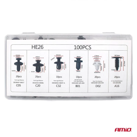 Zestaw spinek i kołków samochodowych 100szt