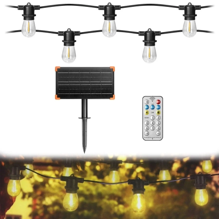 Solarna girlanda oświetleniowa 10m + 10 żarówek LED E27, 3000K Virone LG-4