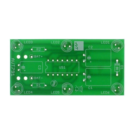Bateryjny sygnalizator optyczny 6×LED 9V z efektem rozbłysku - PCB do projektu AVT 791