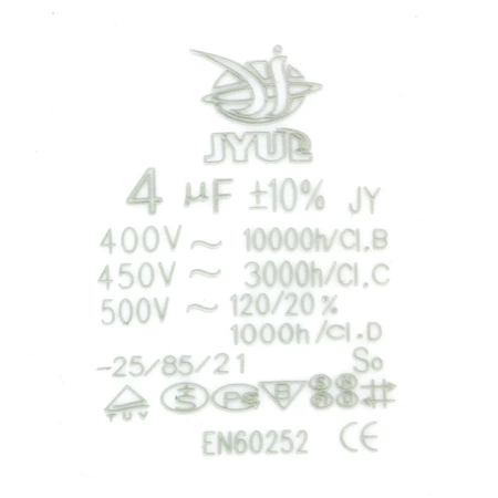 Kondensator rozruchowy do silnika, CBB60 4uF 450Vac 30x60mm, przewód