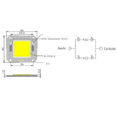 Dioda LED mocy 20 W biała ciepła 3900 K, 2300 lm, kąt 140° do układów elektronicznych
