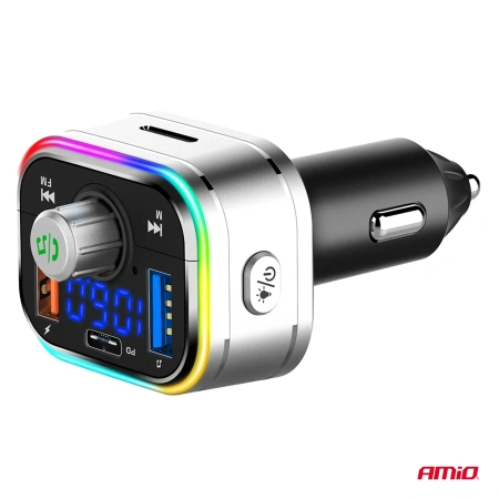 Transmiter FM 2xUSB-A + USB C + microSD, AMIO-04652
