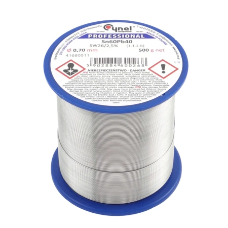 Cyna lutownicza z topnikiem SW26 - 0.7mm - spoiwo Sn60Pb40 Cynel 500g