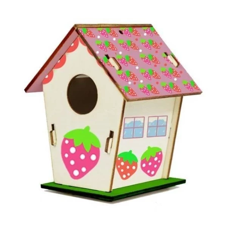 Drewniany domek dla ptaków, karmnik DIY wzór 1, do samodzielnego złożenia