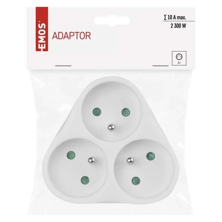 Rozgałęźnik sieciowy 230V, 3 gniazda, 10A, biały, EMOS P0026