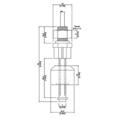 Czujnik poziomu cieczy typu NC, Meder LS02-1B85, montaż pionowy, -20 do 90°C