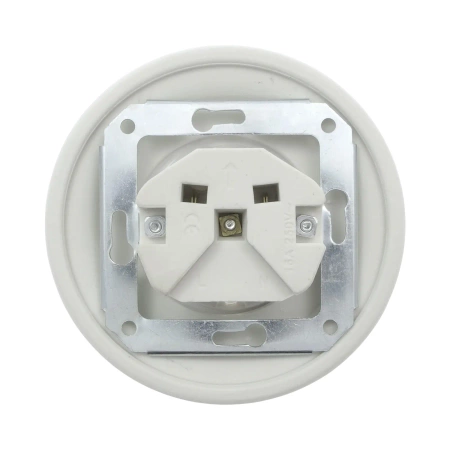 Gniazdo elektryczne Schuko ceramiczne okrągłe z ramką, montaż podtynkowy, kolor biały Ceramic Loft