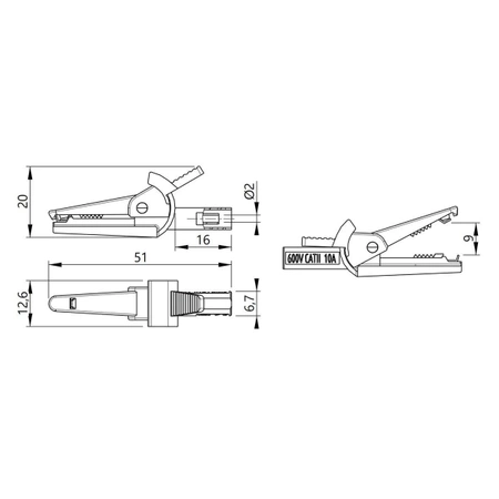 Krokodylek bezpieczny, gniazdo 2mm, czarny